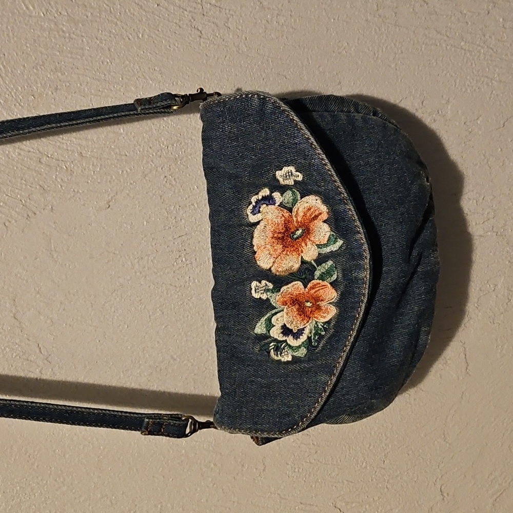 Patricia Nash Floral Embroidered Denim Crossbody Bag